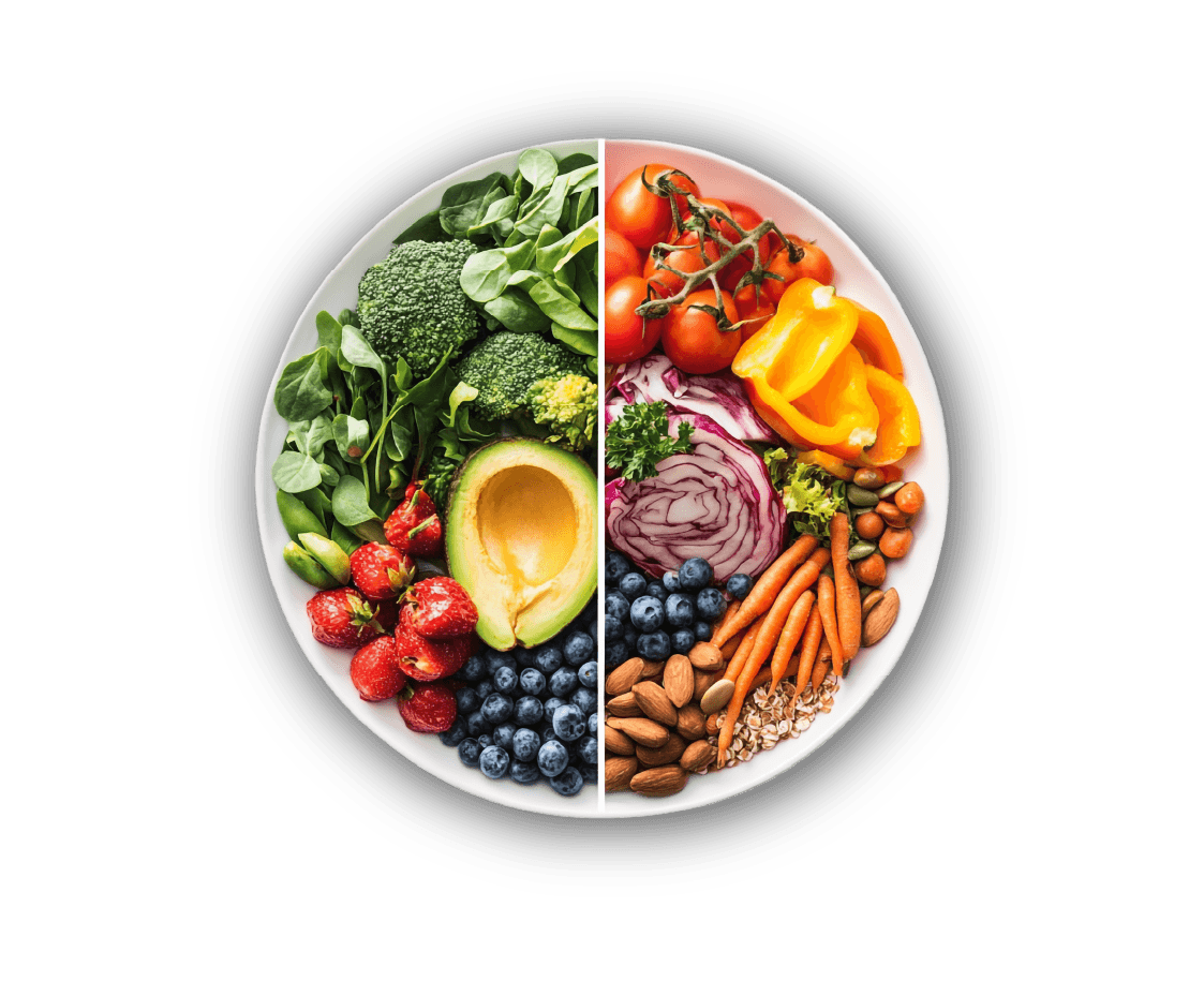 Balanced nutrition plate with fresh produce